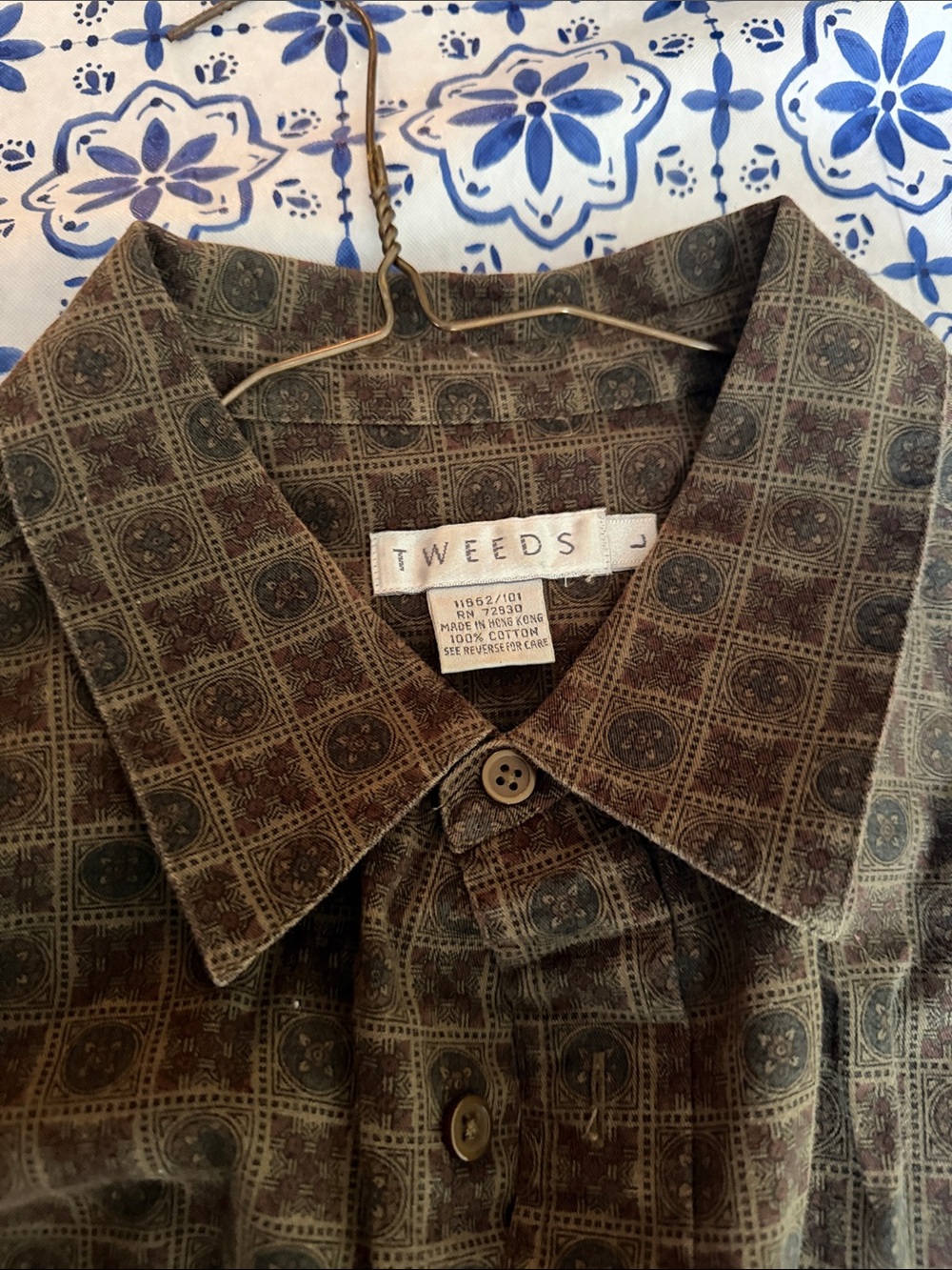 Tweeds Olive Green & Brown Geometric Button-Down Shirt